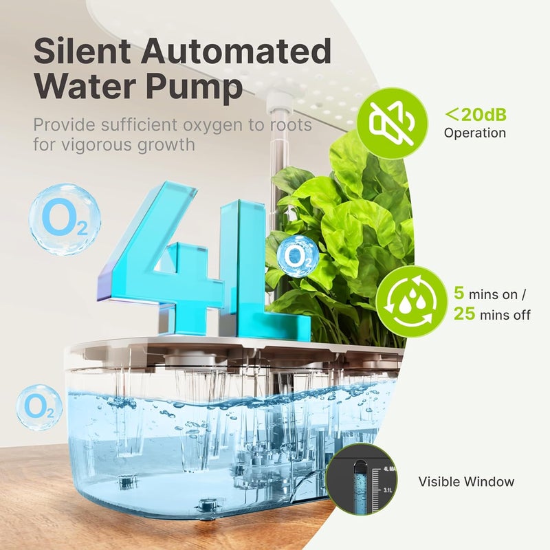 SUNCOZE Hydroponics Growing System Kit 12 Pods, Indoor herb Garden with 20W LED Grow Light, Visible Water Tank with Pump, 2.2"-12.4" Adjustable Height Indoor Gardening System, Gardening Gifts, Black - Image 5